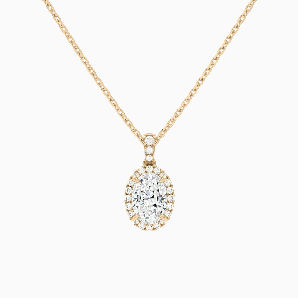 Oval Halo Lab Diamond Pavé Bail Pendant in 14K Rose Gold - Lucenjuri