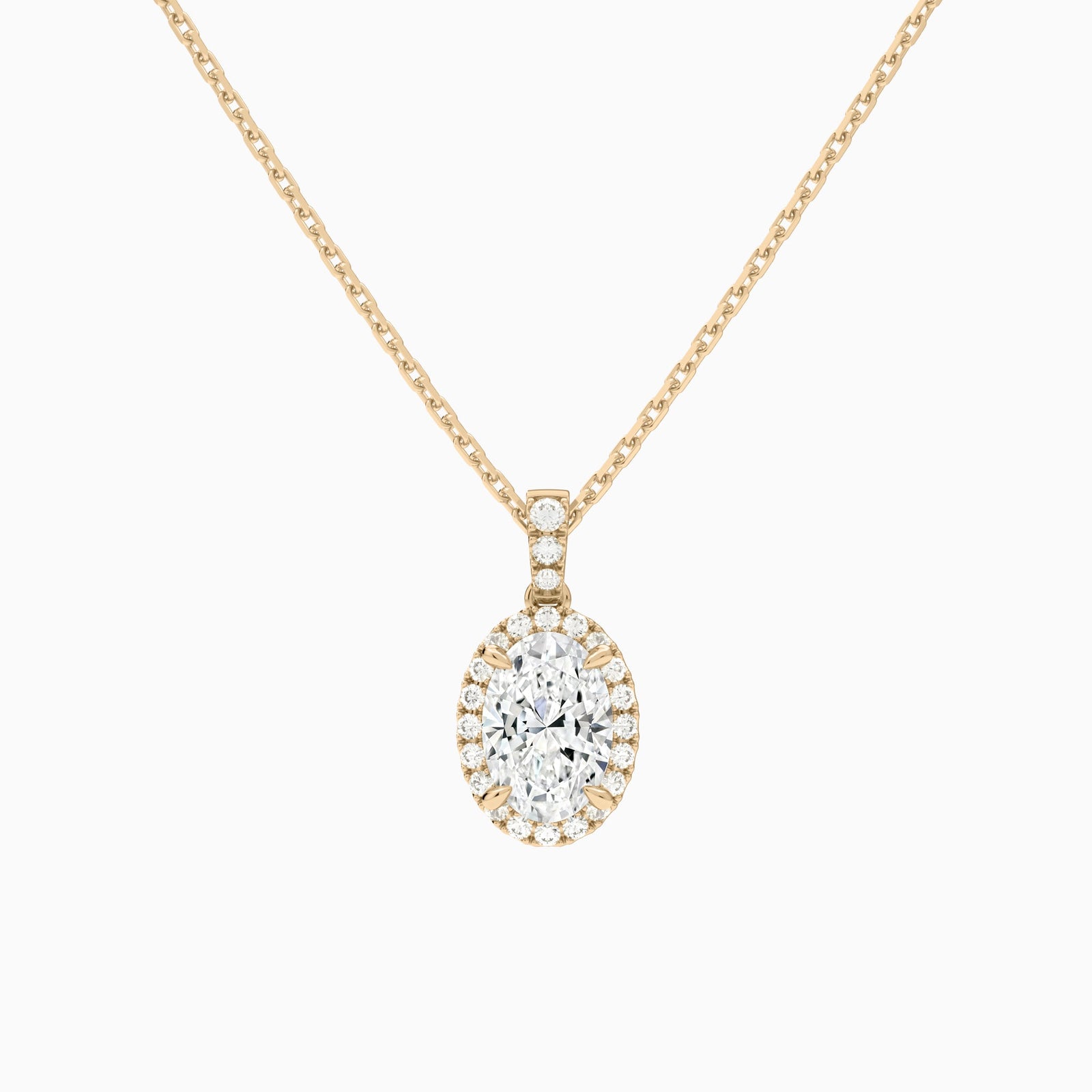 Oval Halo Lab Diamond Pavé Bail Pendant in 14K Rose Gold - Lucenjuri
