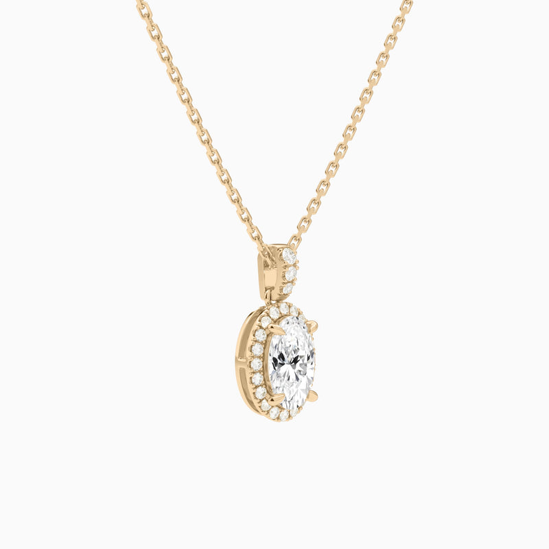 Oval Halo Lab Diamond Pavé Bail Pendant in 14K Rose Gold - Front Angle View