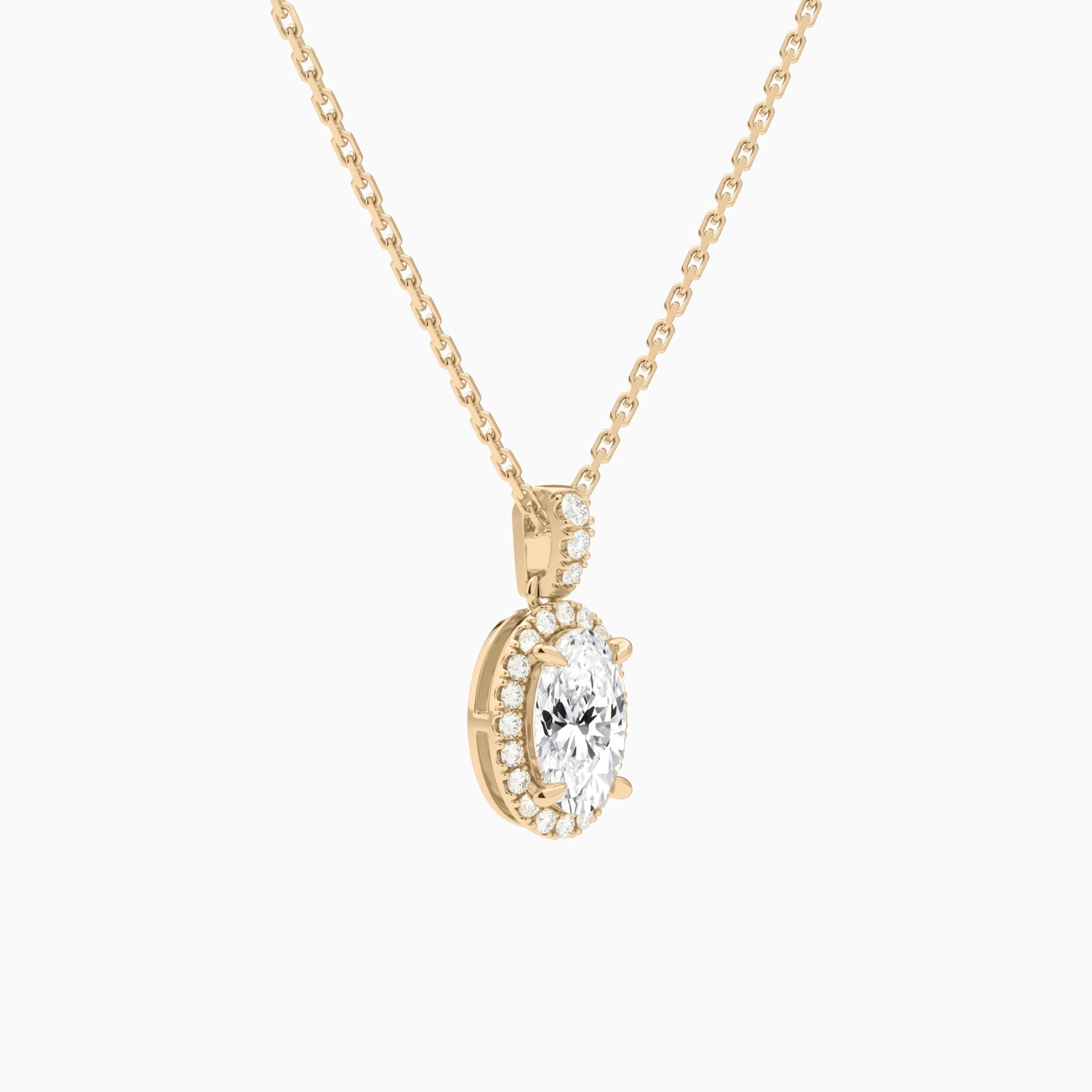Oval Halo Lab Diamond Pavé Bail Pendant in 14K Rose Gold - Front Angle View