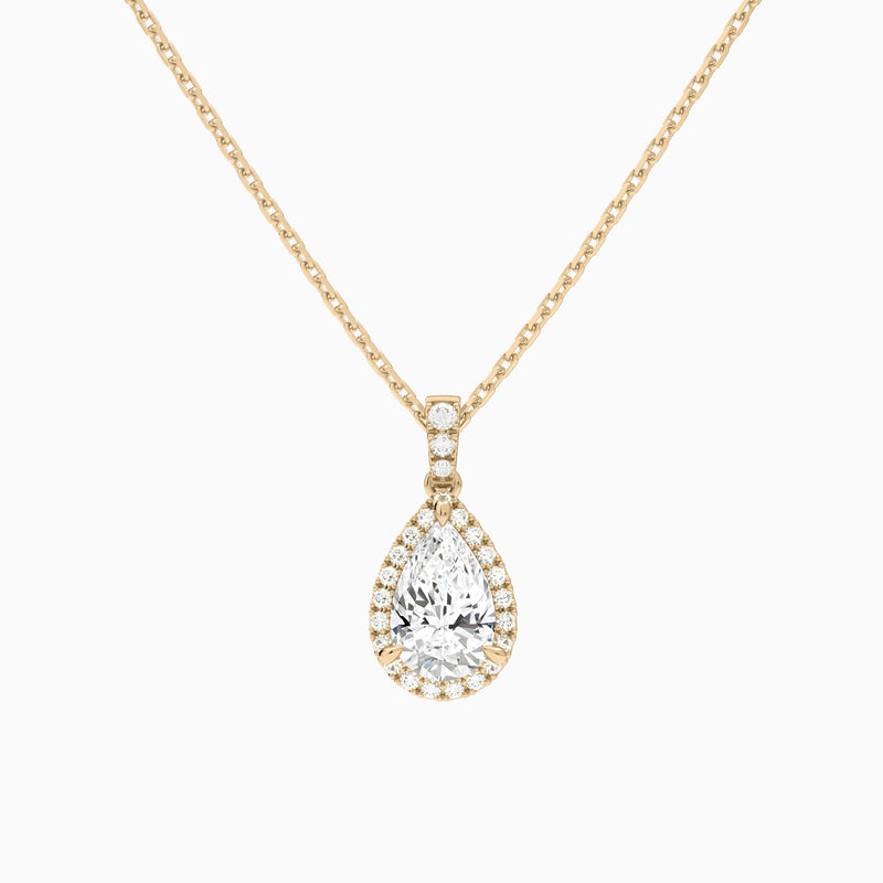 Pear Halo Lab Diamond Pavé Bail Pendant in 14K Rose Gold - Lucenjuri
