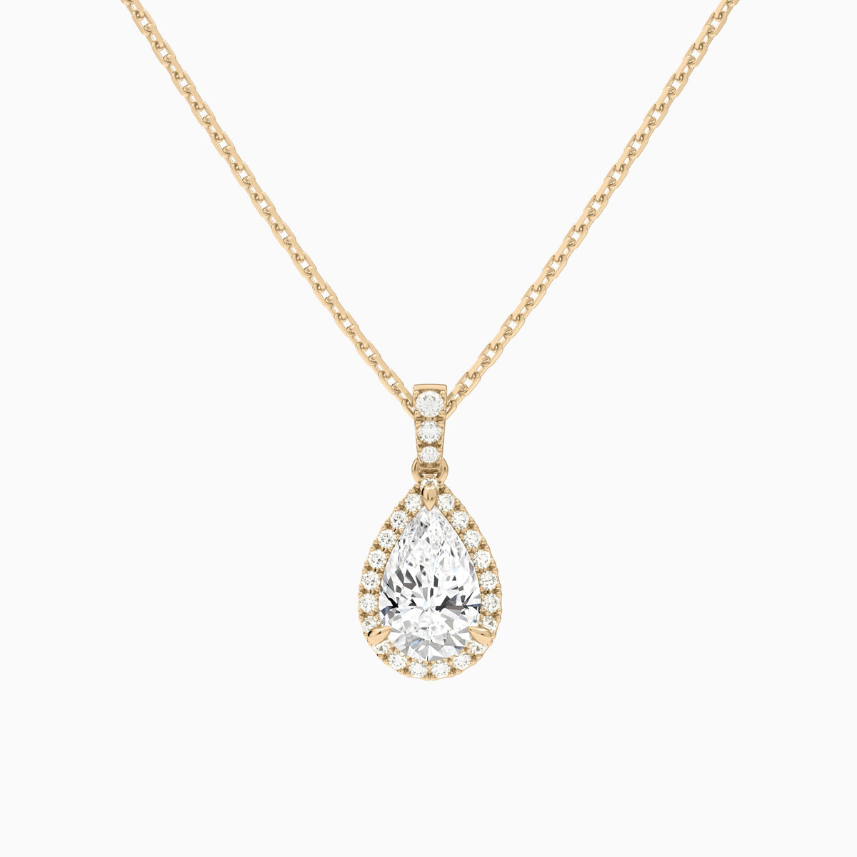 Pear Halo Lab Diamond Pavé Bail Pendant in 14K Rose Gold - Lucenjuri