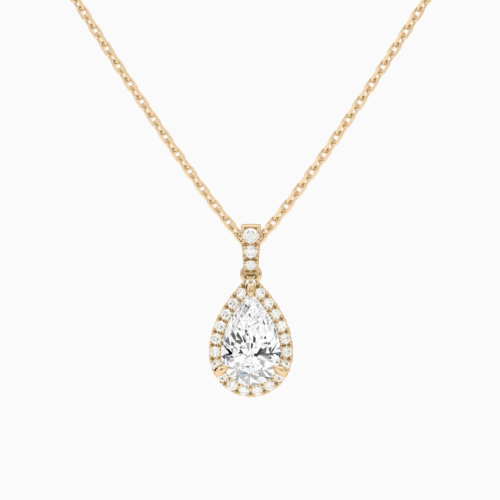 Pear Halo Lab Diamond Pavé Bail Pendant in 14K Rose Gold - Lucenjuri