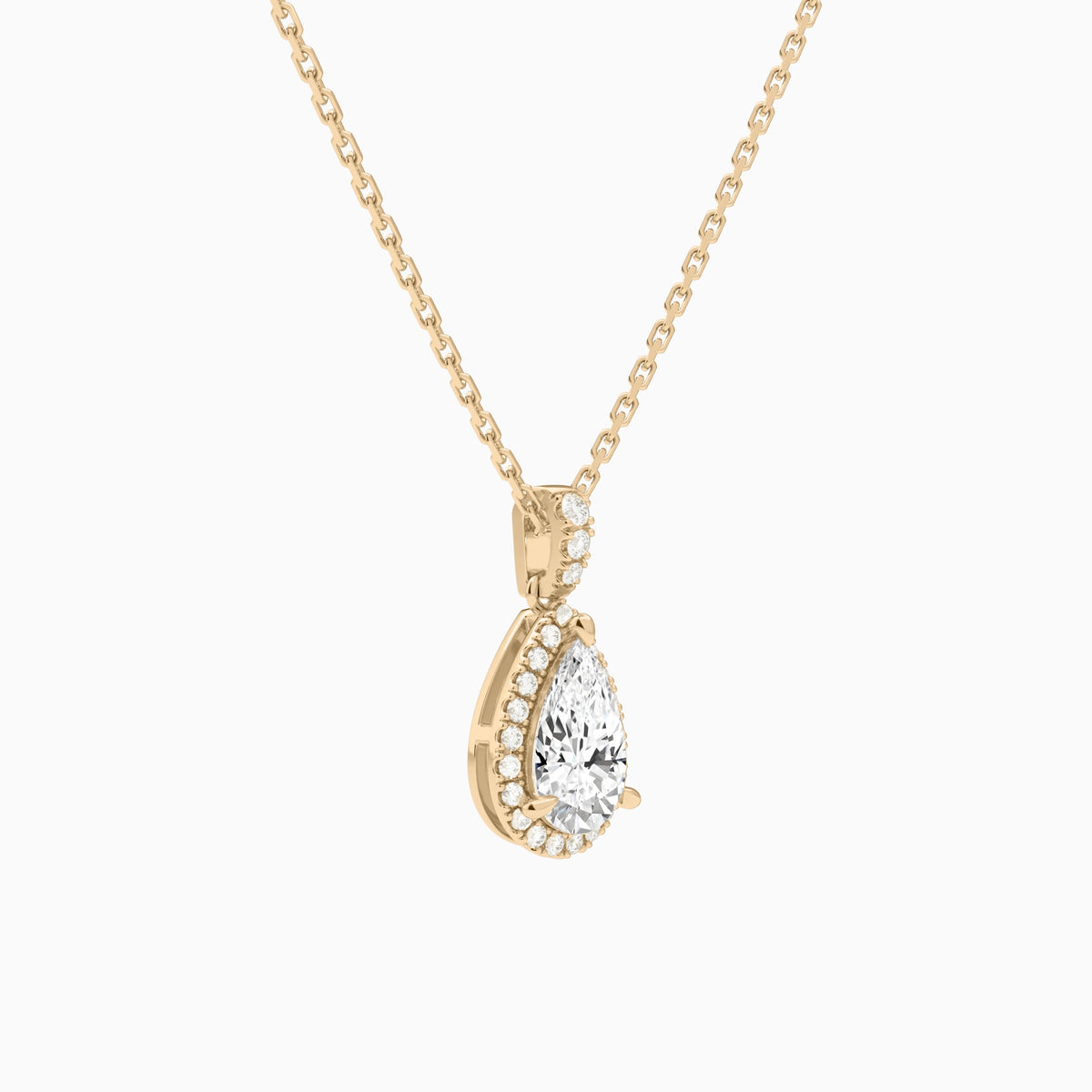 Pear Halo Lab Diamond Pavé Bail Pendant in 14K Rose Gold - Front Angle View