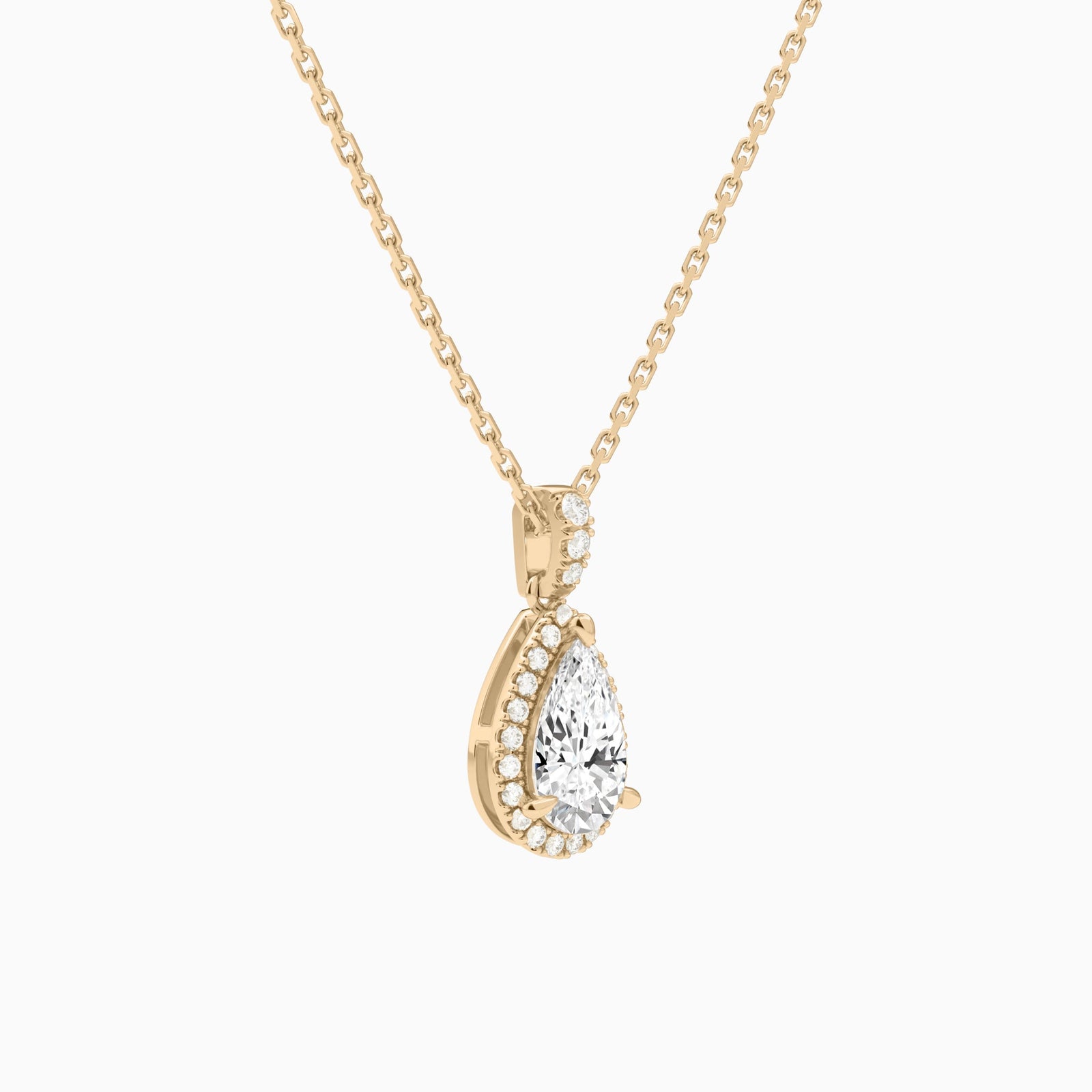 Pear Halo Lab Diamond Pavé Bail Pendant in 14K Rose Gold - Front Angle View