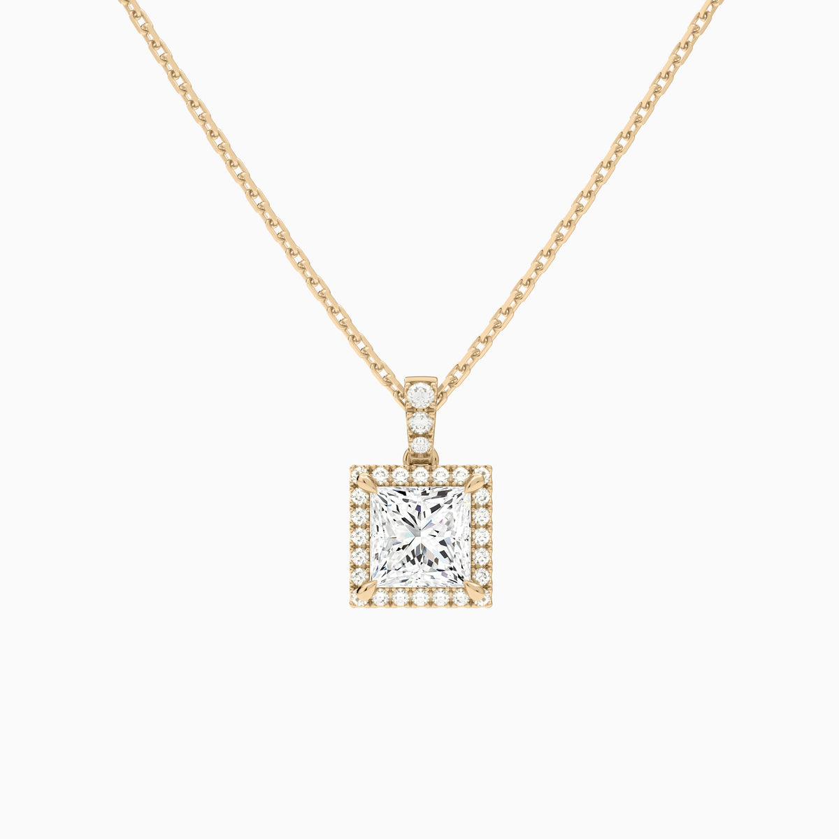 Princess Halo Lab Diamond Pavé Bail Pendant in 14K Rose Gold - Lucenjuri