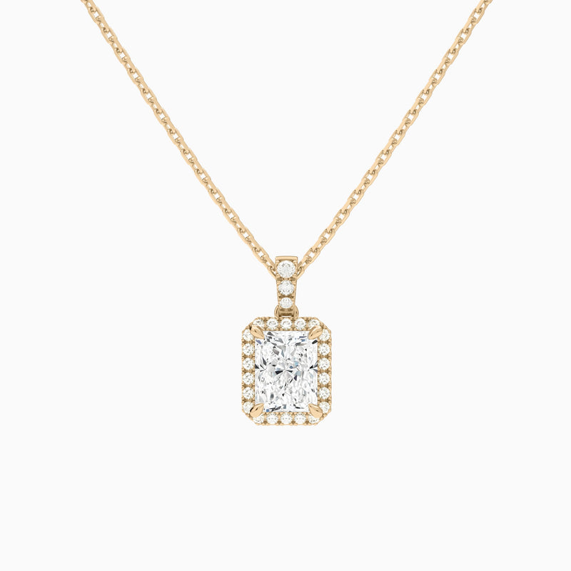 Radiant Halo Lab Diamond Pavé Bail Pendant in 14K Rose Gold - Lucenjuri