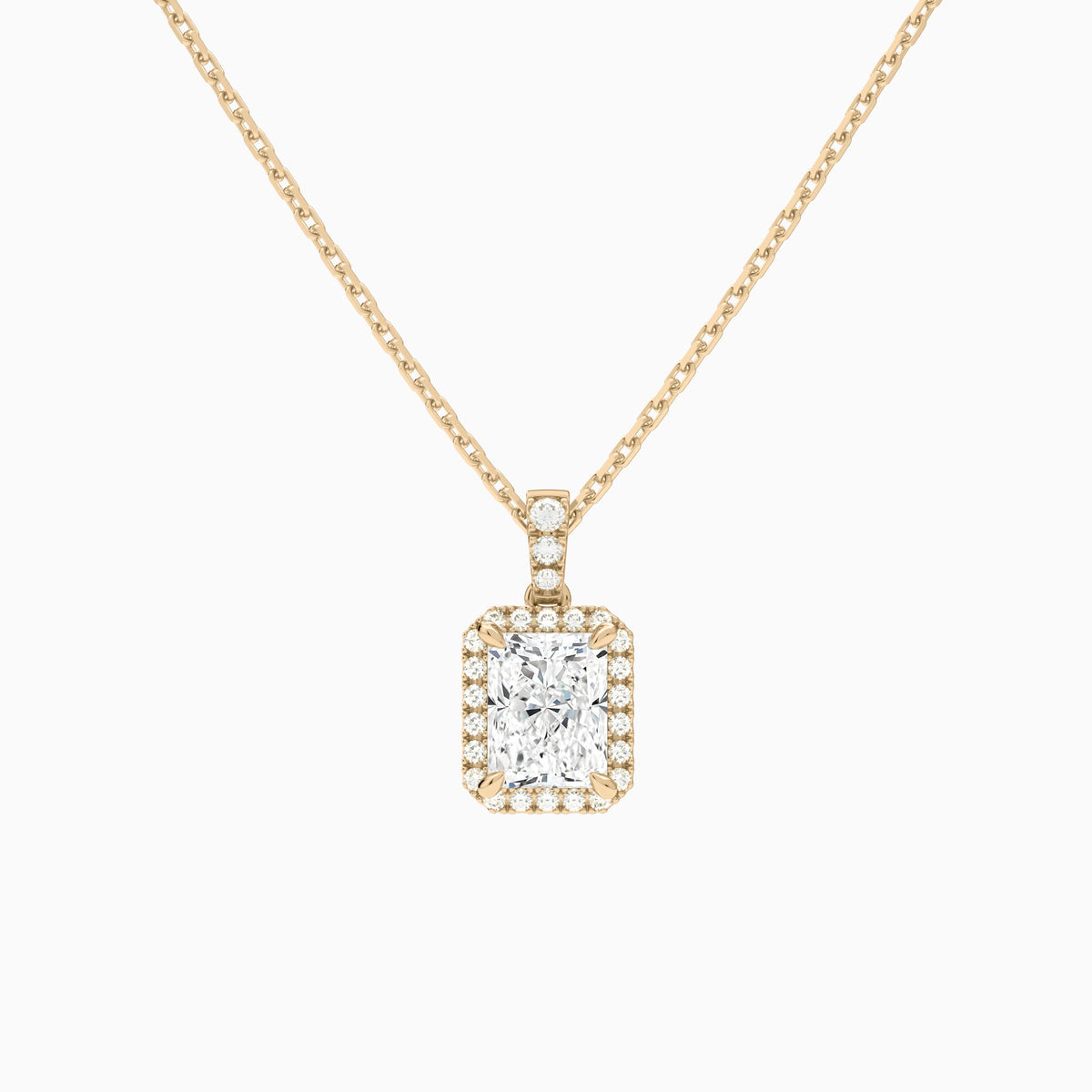 Radiant Halo Lab Diamond Pavé Bail Pendant in 14K Rose Gold - Lucenjuri