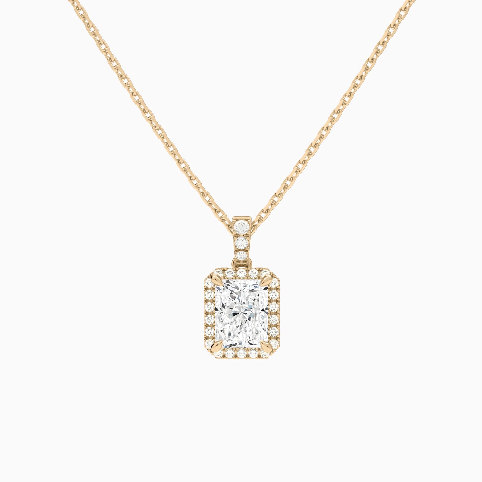 Radiant Halo Lab Diamond Pavé Bail Pendant in 14K Rose Gold - Lucenjuri