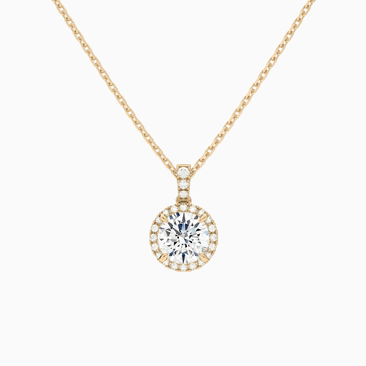 Round Halo Lab Diamond Pavé Bail Pendant in 14K Rose Gold - Lucenjuri