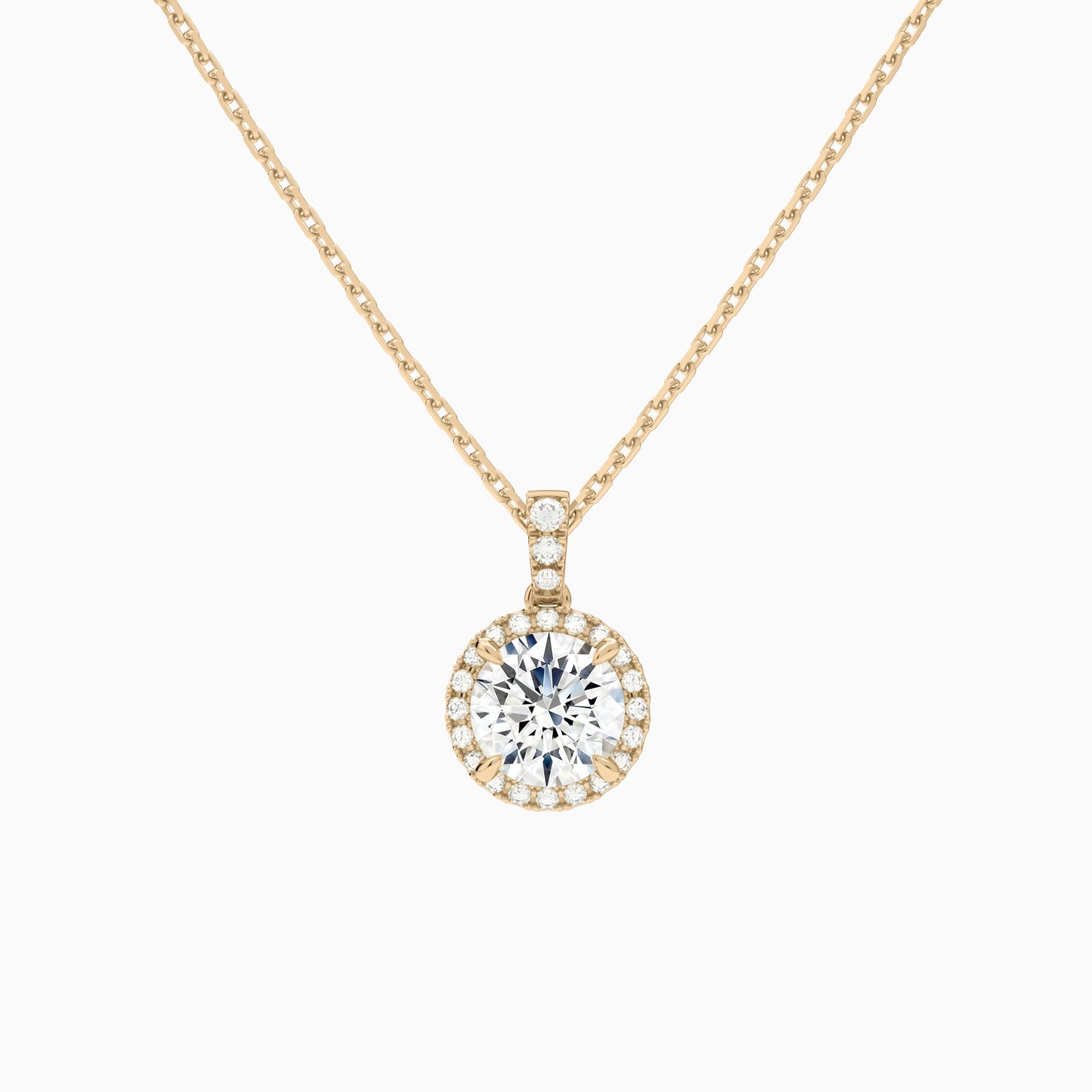 Round Halo Lab Diamond Pavé Bail Pendant in 14K Rose Gold - Lucenjuri