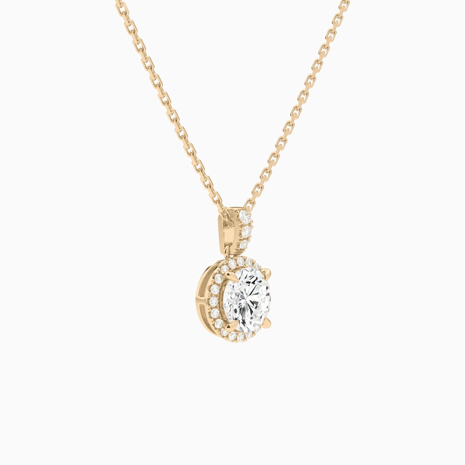 Round Halo Lab Diamond Pavé Bail Pendant in 14K Rose Gold - Front Angle View