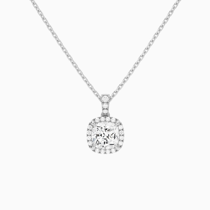 Cushion Halo Lab Diamond Pavé Bail Pendant in 14K White Gold - Lucenjuri