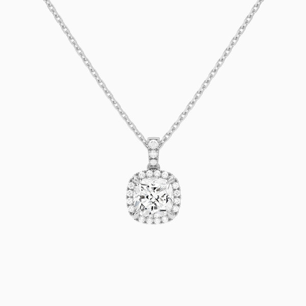 Cushion Halo Lab Diamond Pavé Bail Pendant in 14K White Gold - Lucenjuri