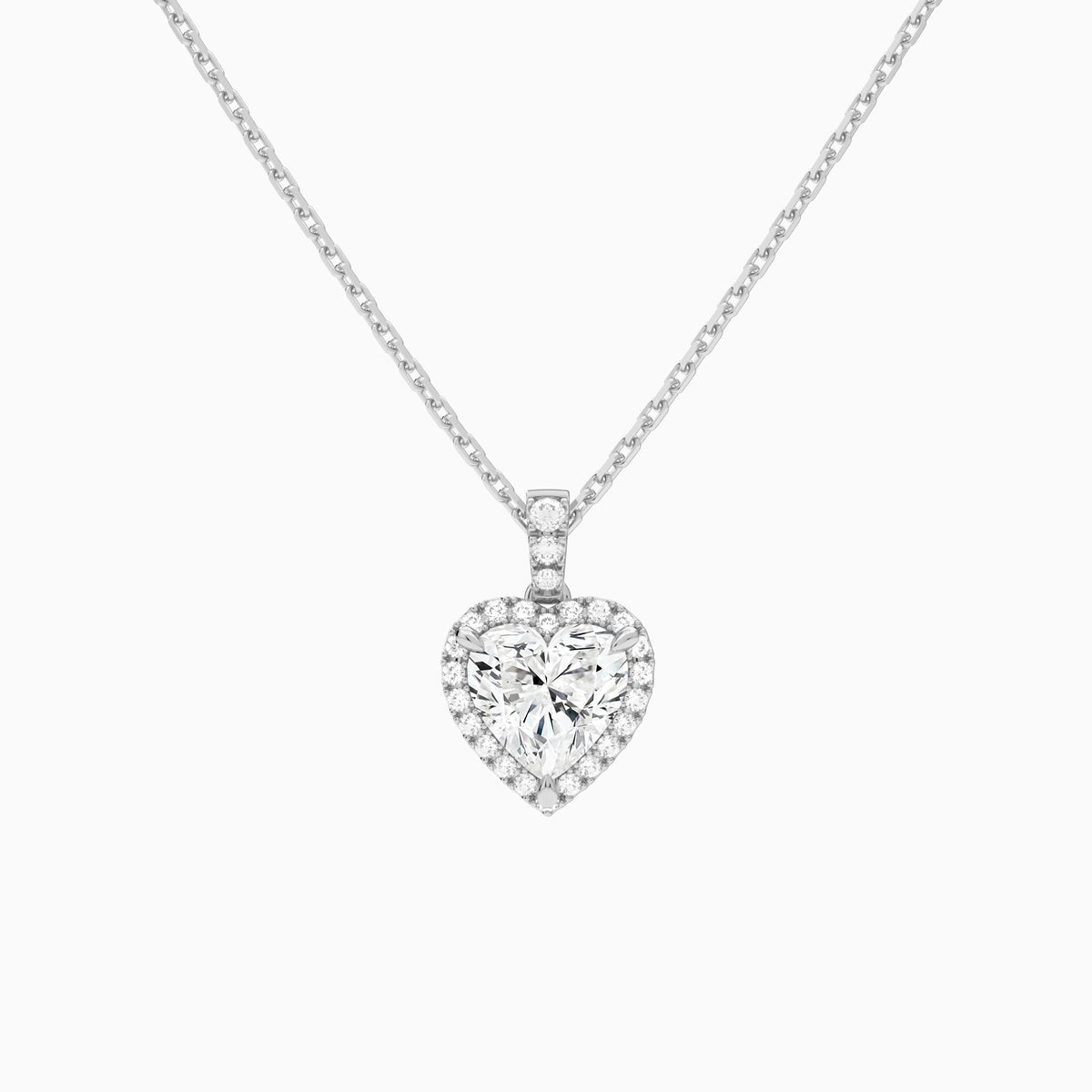 Heart Halo Lab Diamond Pavé Bail Pendant in 18K White Gold - Lucenjuri