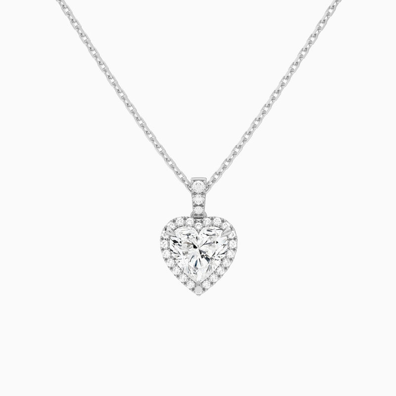 Heart Halo Lab Diamond Pavé Bail Pendant in 14K White Gold - Lucenjuri