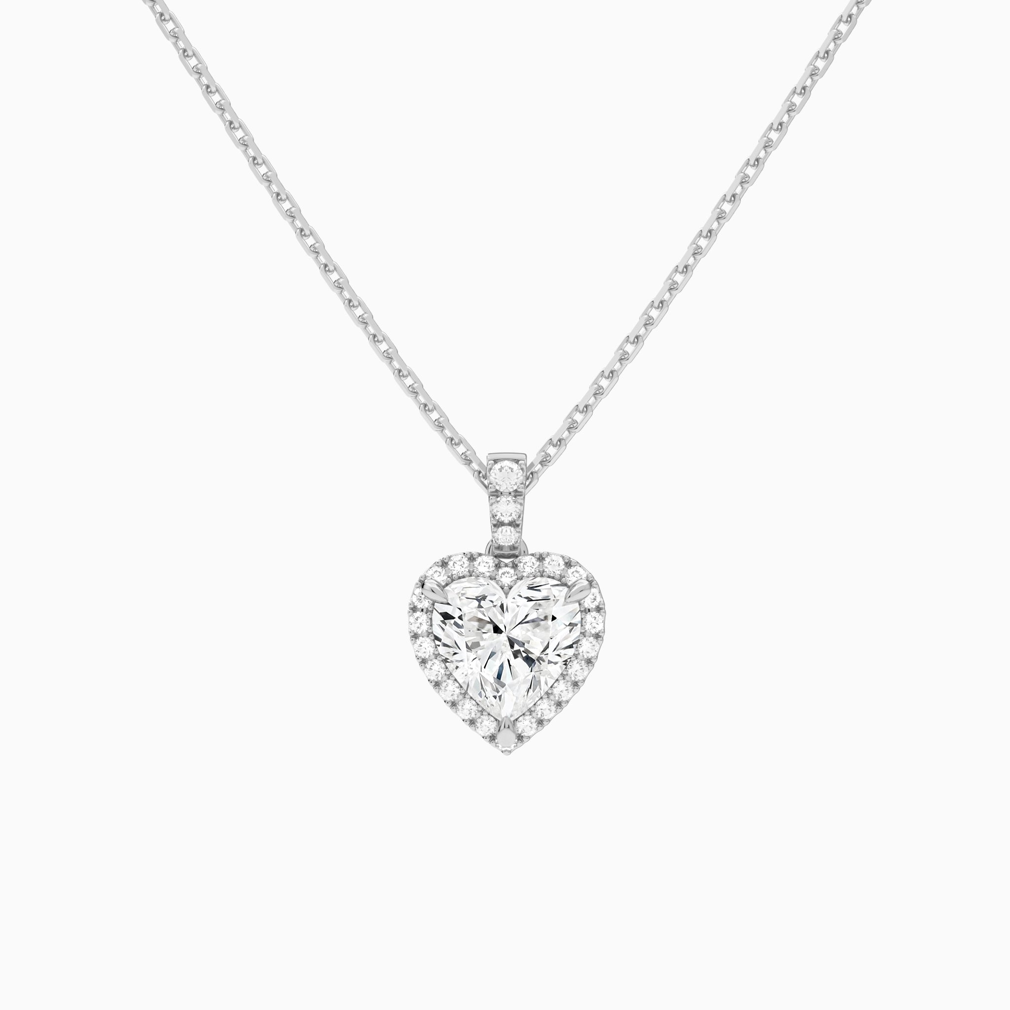 Heart Halo Lab Diamond Pavé Bail Pendant in 14K White Gold - Lucenjuri