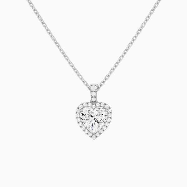 Heart Halo Lab Diamond Pavé Bail Pendant in 14K White Gold - Lucenjuri