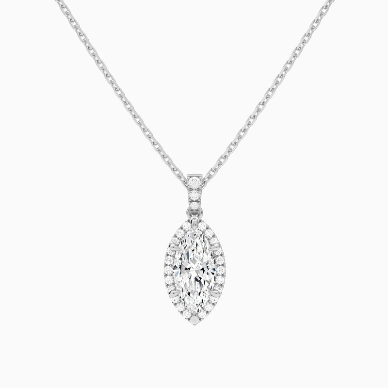 Marquise Halo Lab Diamond Pavé Bail Pendant | 18K White Gold - Lucenjuri