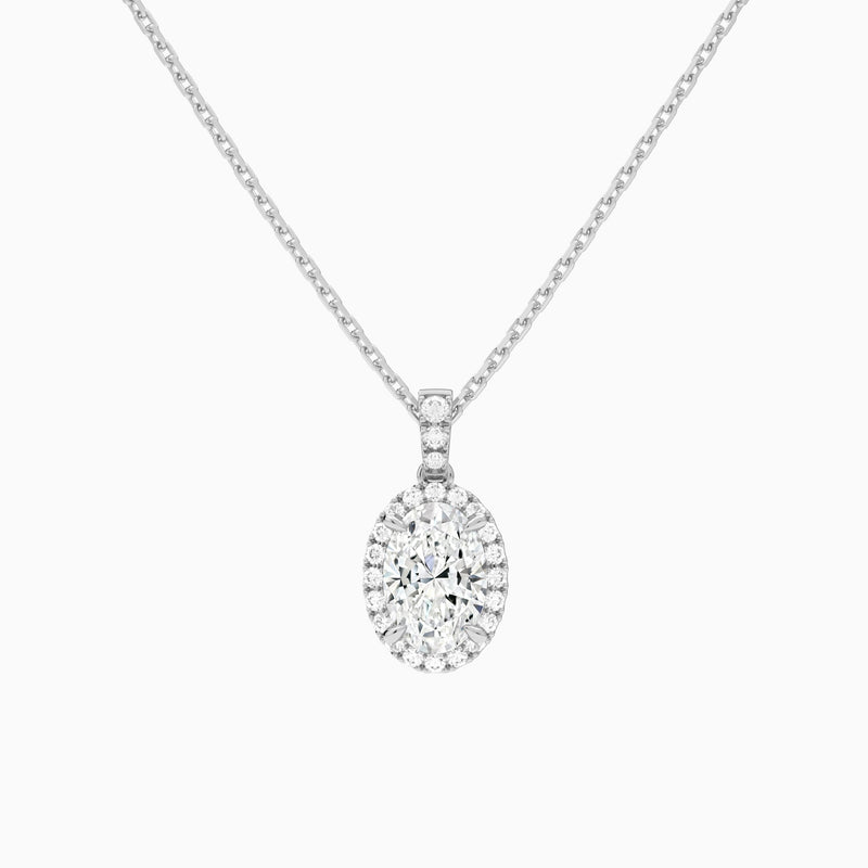 Oval Halo Lab Diamond Pavé Bail Pendant in 14K White Gold - Lucenjuri