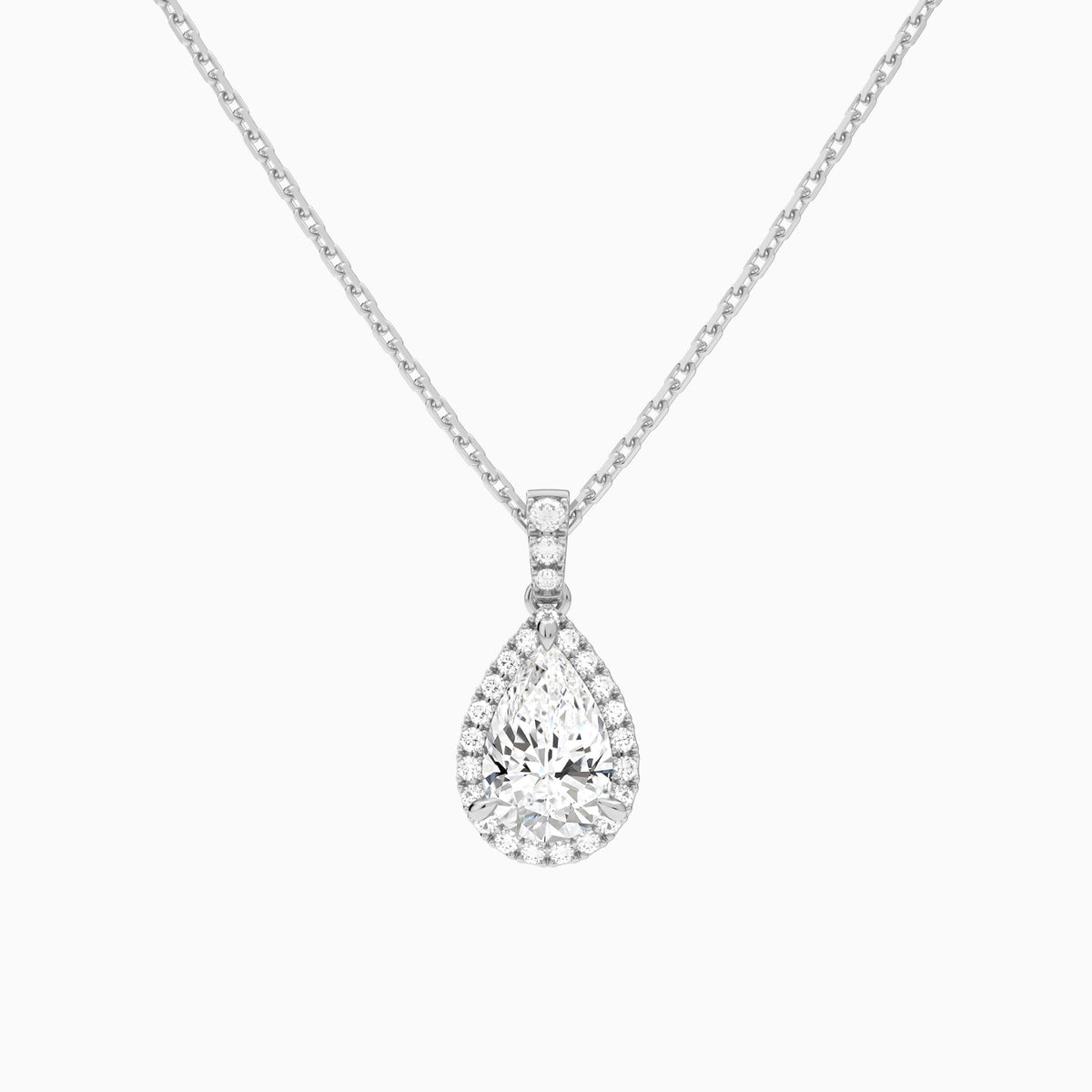 Pear Halo Lab Diamond Pavé Bail Pendant in 14K White Gold - Lucenjuri