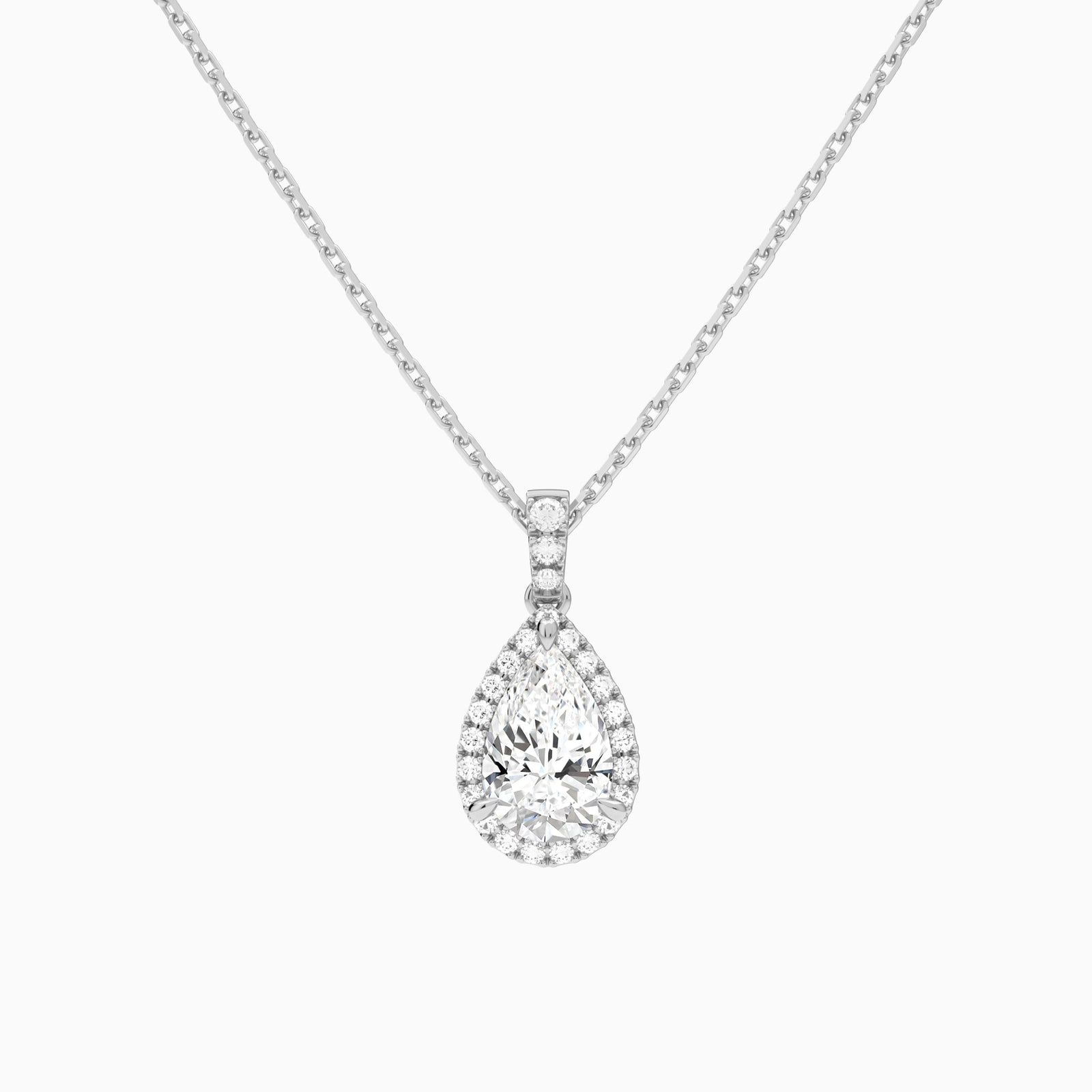 Pear Halo Lab Diamond Pavé Bail Pendant in 14K White Gold - Lucenjuri