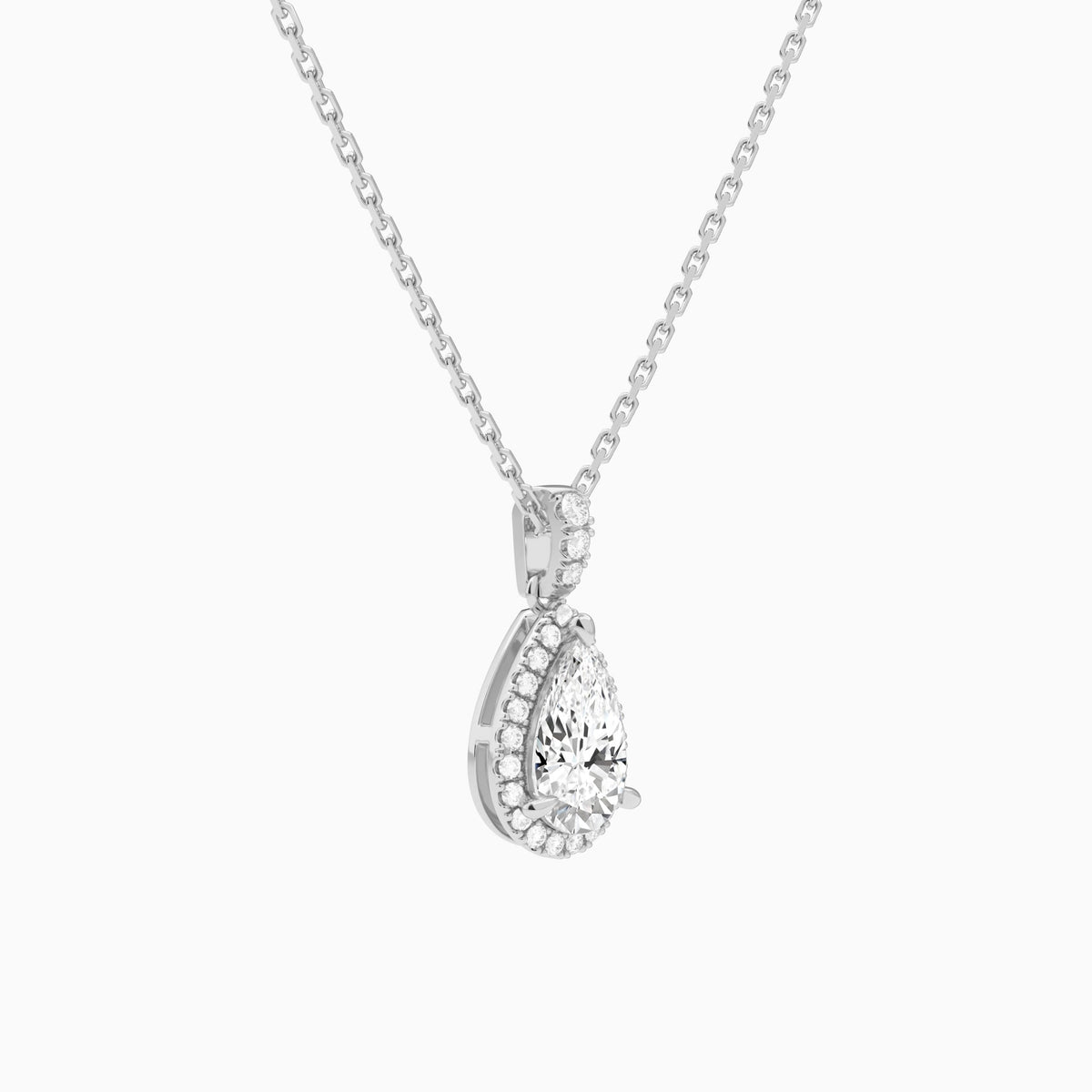 Pear Halo Lab Diamond Pavé Bail Pendant in 14K White Gold - Front Angle View