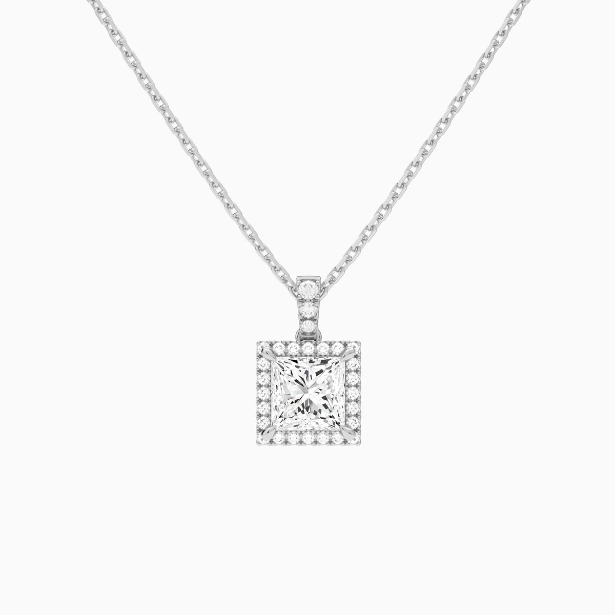 Princess Halo Lab Diamond Pavé Bail Pendant | 18K White Gold - Lucenjuri