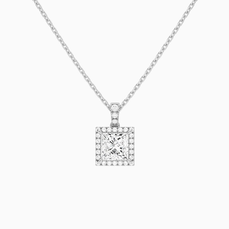 Princess Halo Lab Diamond Pavé Bail Pendant | 14K White Gold - Lucenjuri