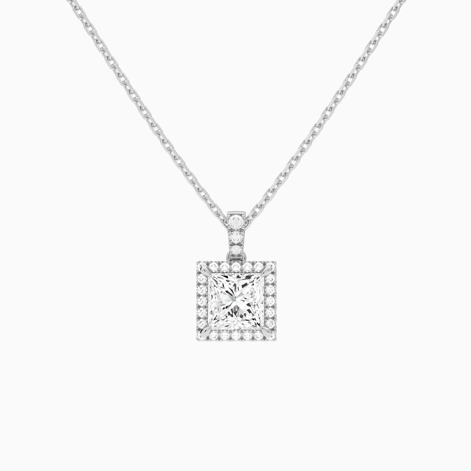 Princess Halo Lab Diamond Pavé Bail Pendant | 14K White Gold - Lucenjuri