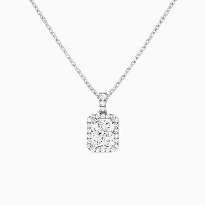 Radiant Halo Lab Diamond Pavé Bail Pendant in 18K White Gold - Lucenjuri