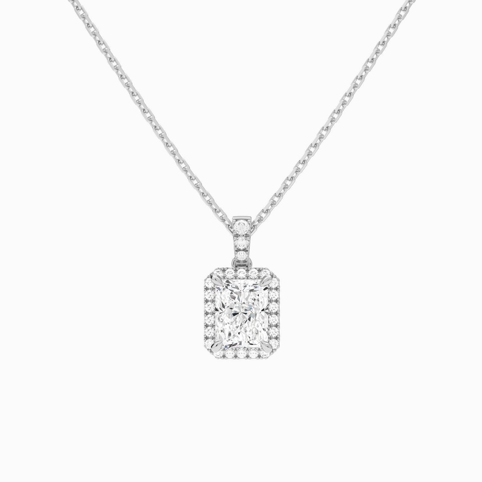 Radiant Halo Lab Diamond Pavé Bail Pendant in 18K White Gold - Lucenjuri