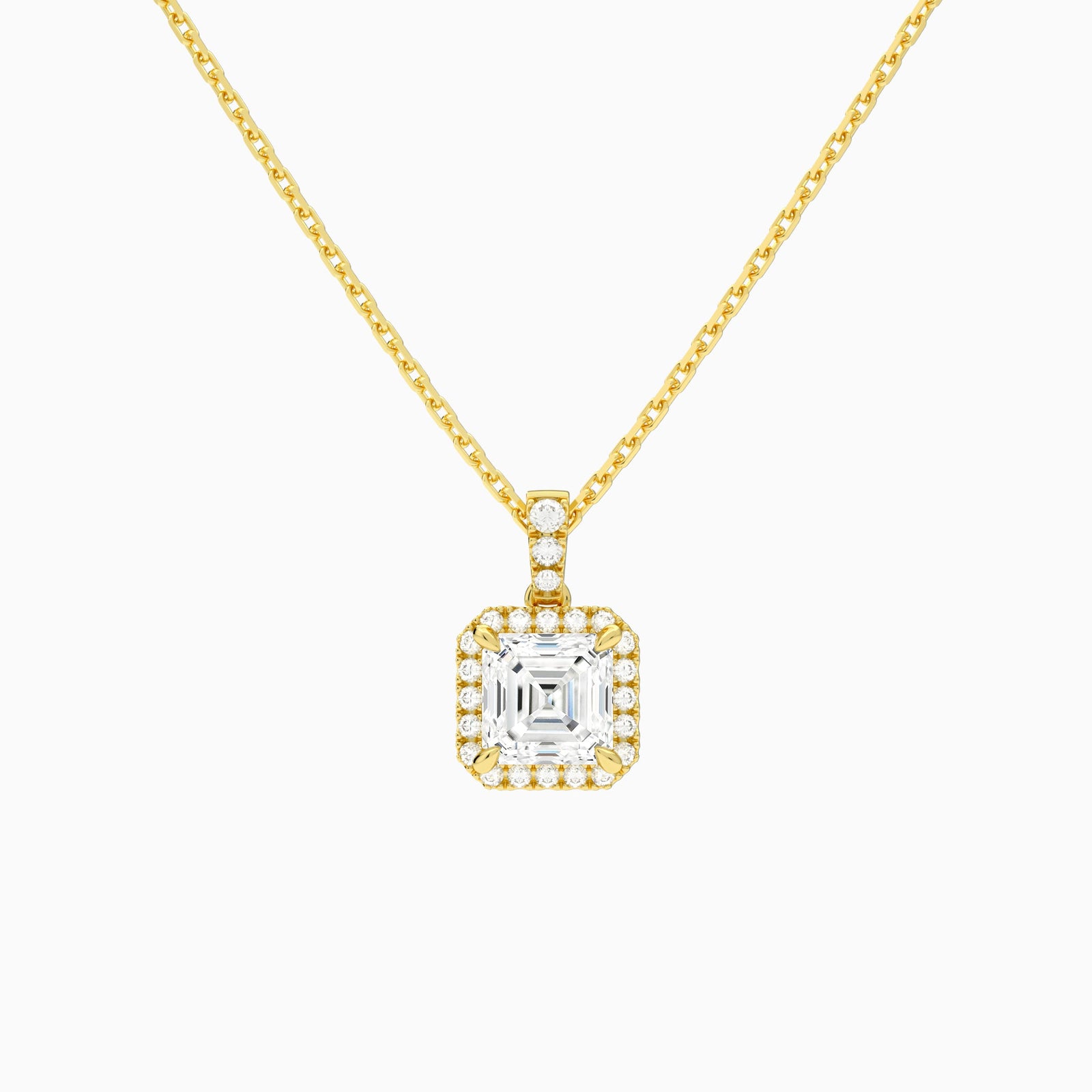 Asscher Halo Lab Diamond Pavé Bail Pendant | 18K Yellow Gold - Lucenjuri