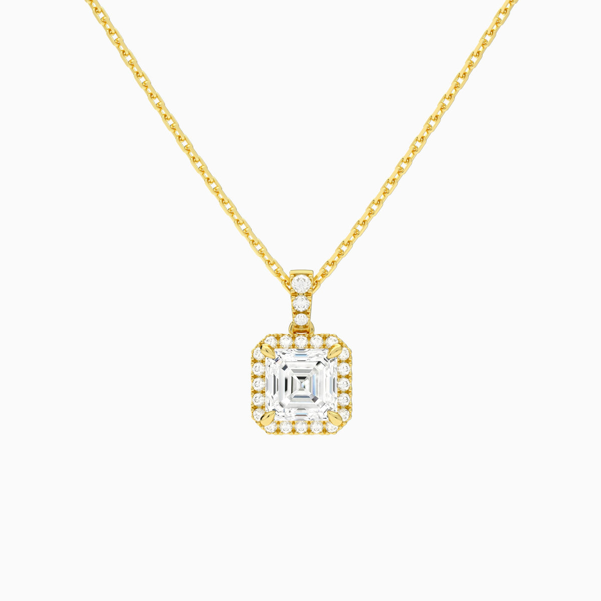 Asscher Halo Lab Diamond Pavé Bail Pendant | 14K Yellow Gold - Lucenjuri