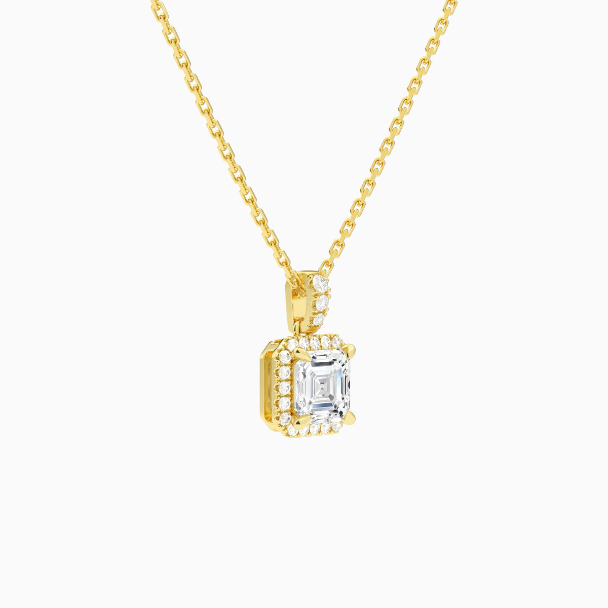 Asscher Halo Lab Diamond Pavé Bail Pendant | 14K Yellow Gold - Front Angle View