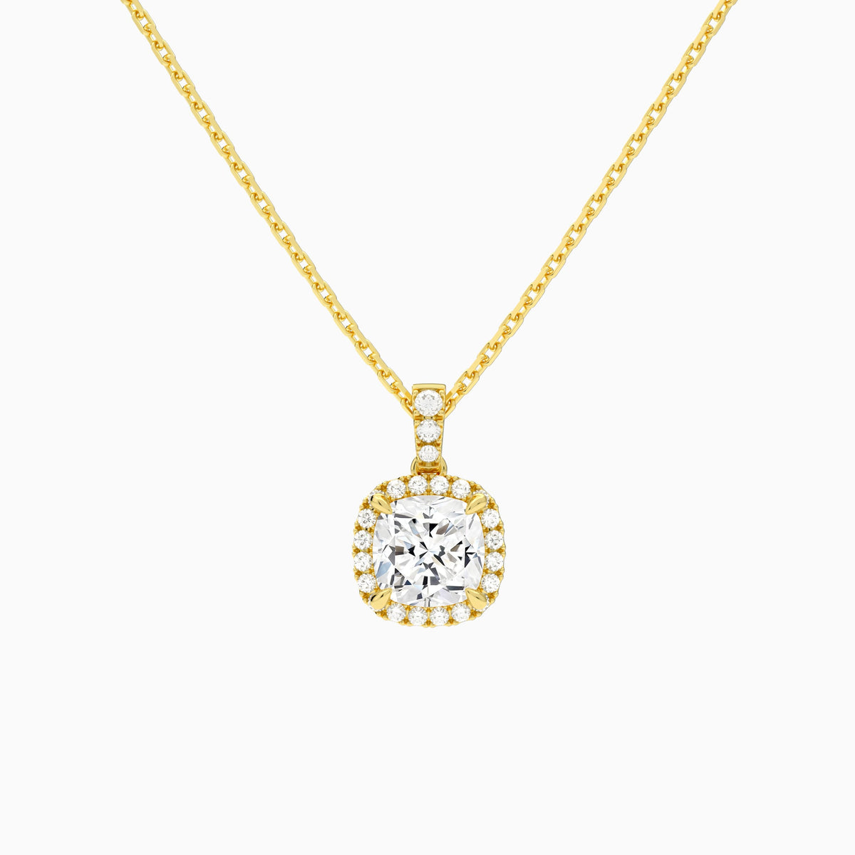 Cushion Halo Lab Diamond Pavé Bail Pendant | 18K Yellow Gold - Lucenjuri
