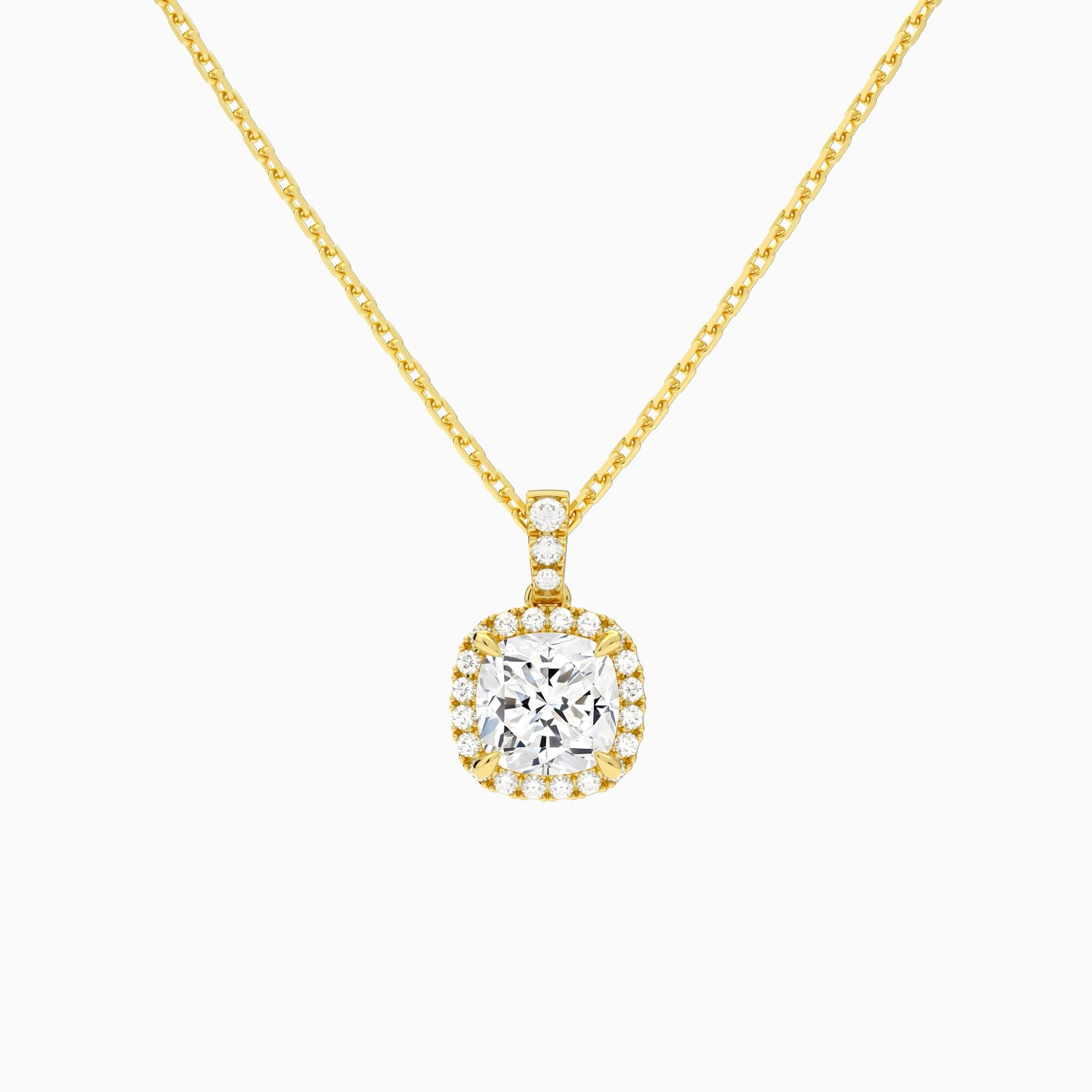 Cushion Halo Lab Diamond Pavé Bail Pendant | 14K Yellow Gold - Lucenjuri