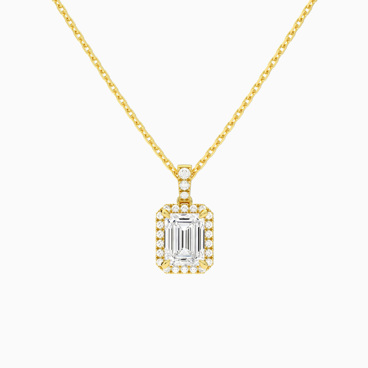 Emerald Halo Lab Diamond Pavé Bail Pendant | 18K Yellow Gold - Lucenjuri