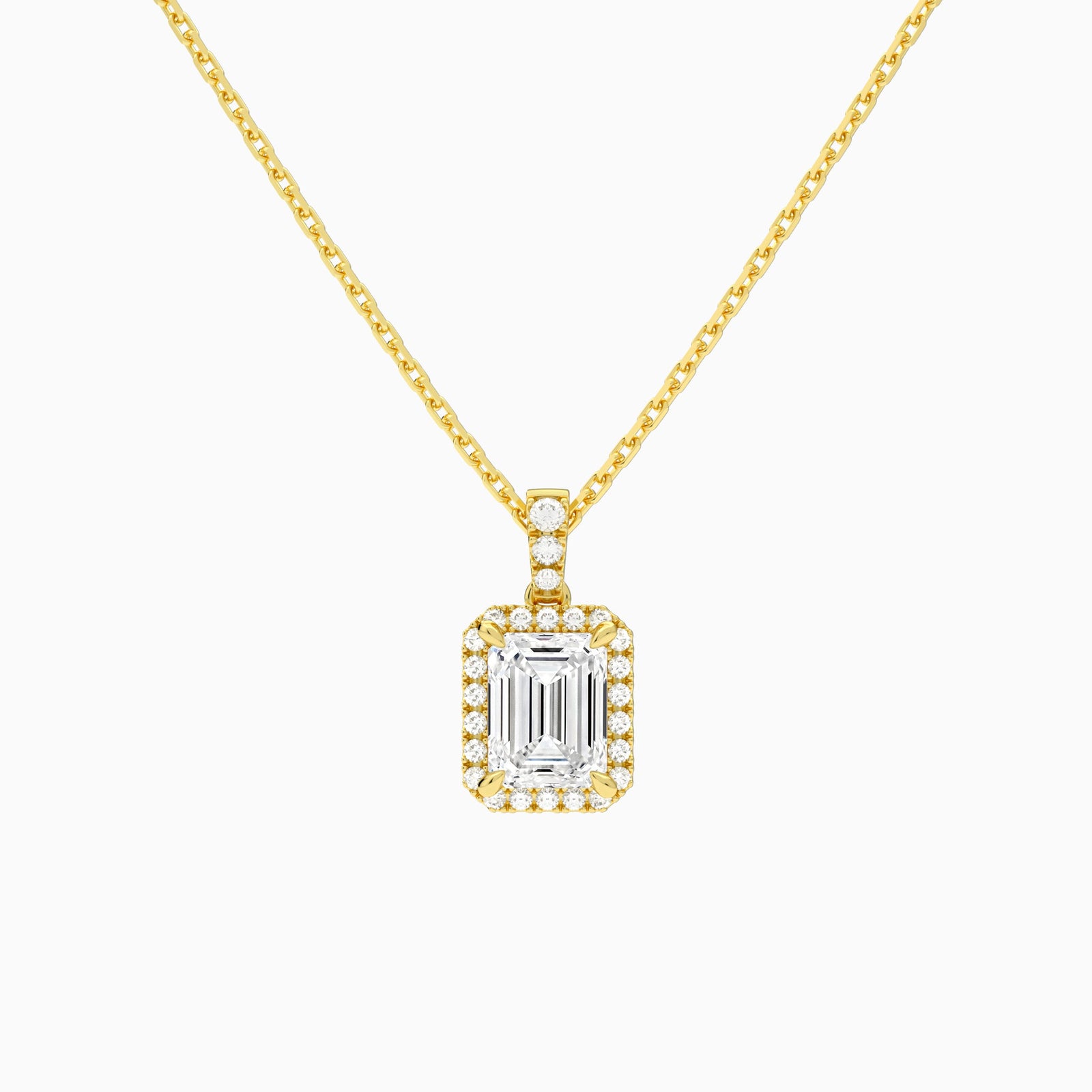 Emerald Halo Lab Diamond Pavé Bail Pendant | 14K Yellow Gold - Lucenjuri