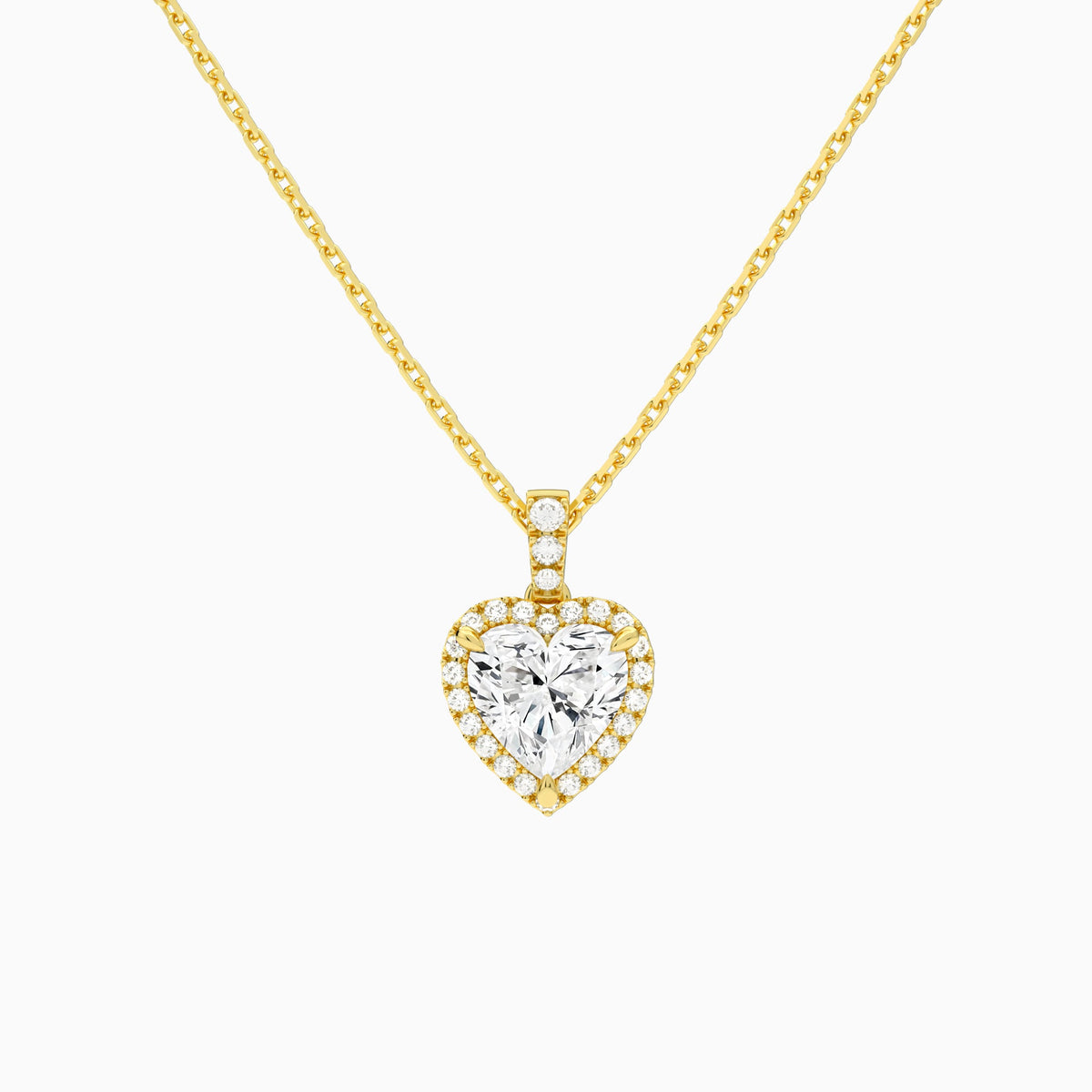 Heart Halo Lab Diamond Pavé Bail Pendant in 14K Yellow Gold - Lucenjuri