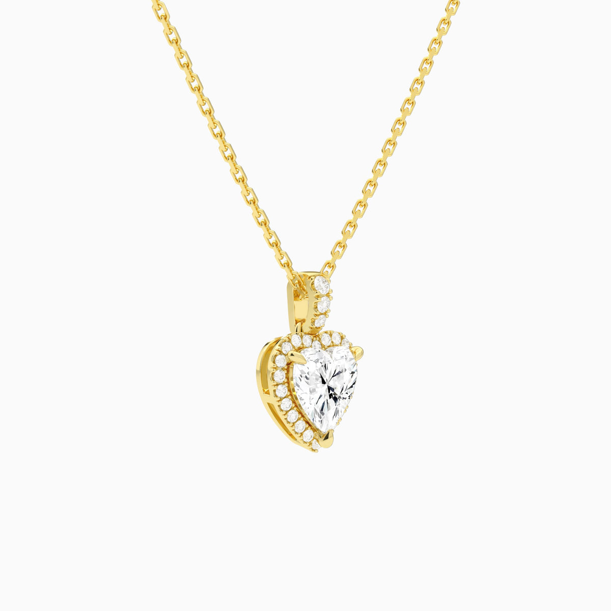 Heart Halo Lab Diamond Pavé Bail Pendant in 18K Yellow Gold - Front Angle View