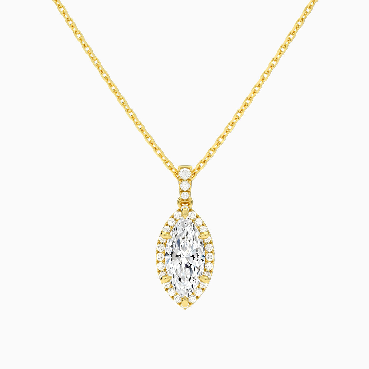 Marquise Halo Lab Diamond Pavé Bail Pendant, 18K Yellow Gold - Lucenjuri