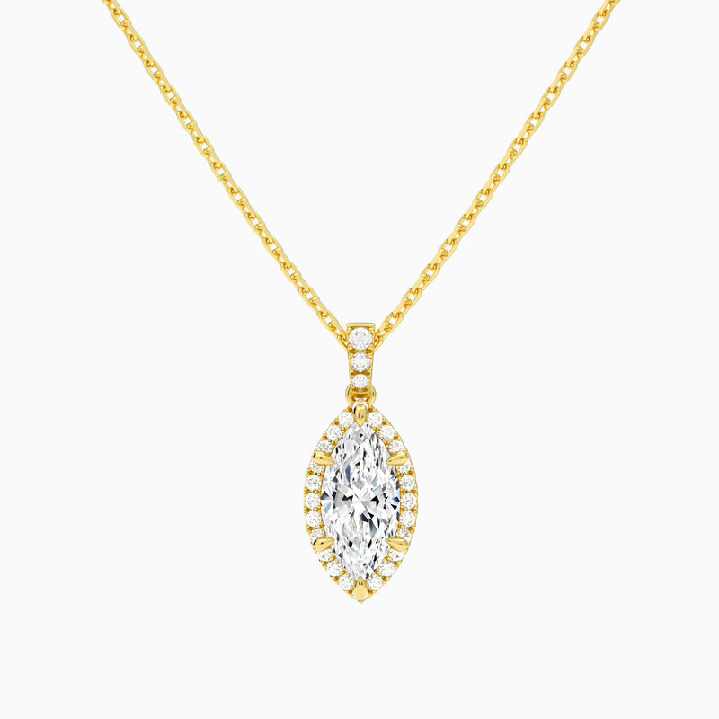 Marquise Halo Lab Diamond Pavé Bail Pendant, 14K Yellow Gold - Lucenjuri