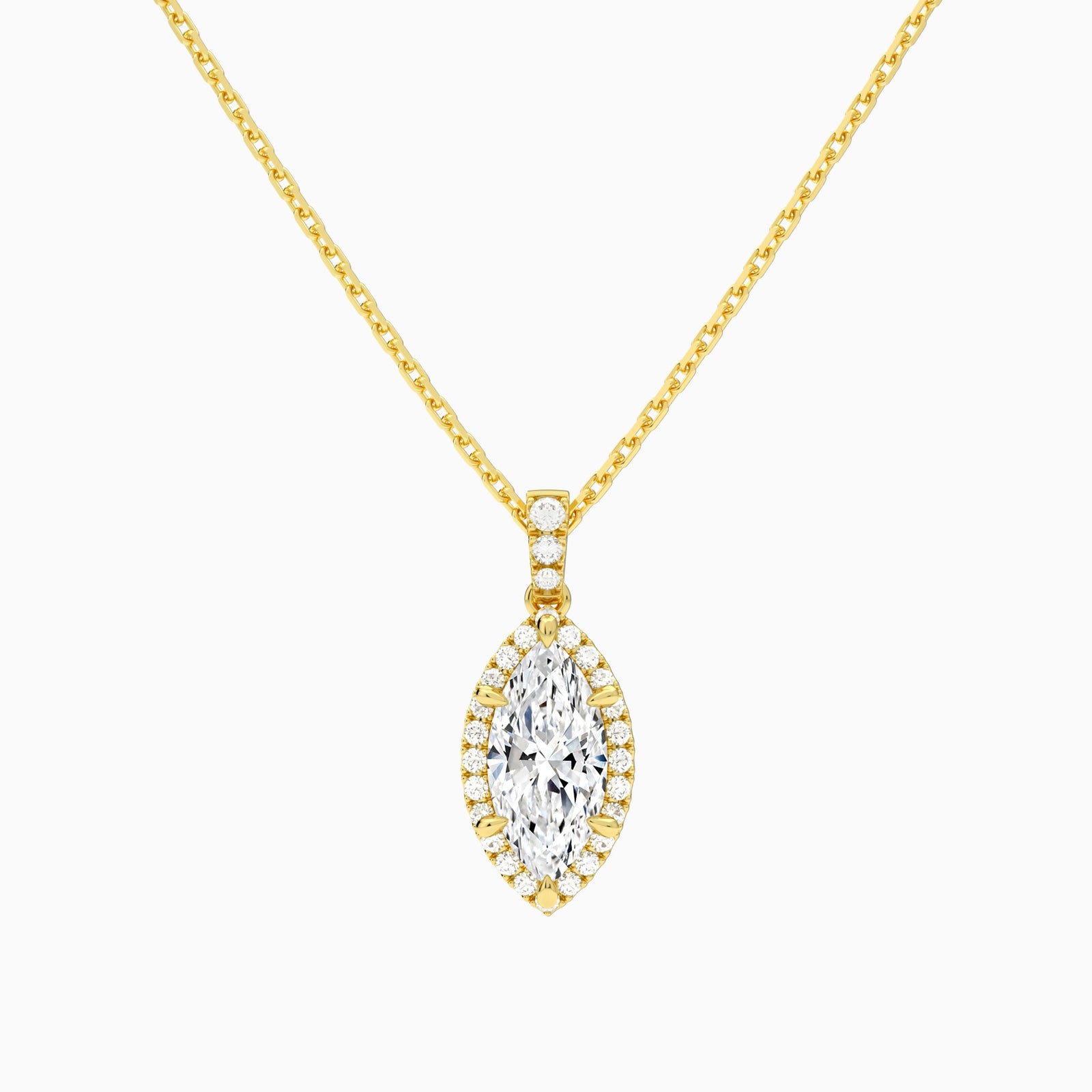 Marquise Halo Lab Diamond Pavé Bail Pendant, 14K Yellow Gold - Lucenjuri