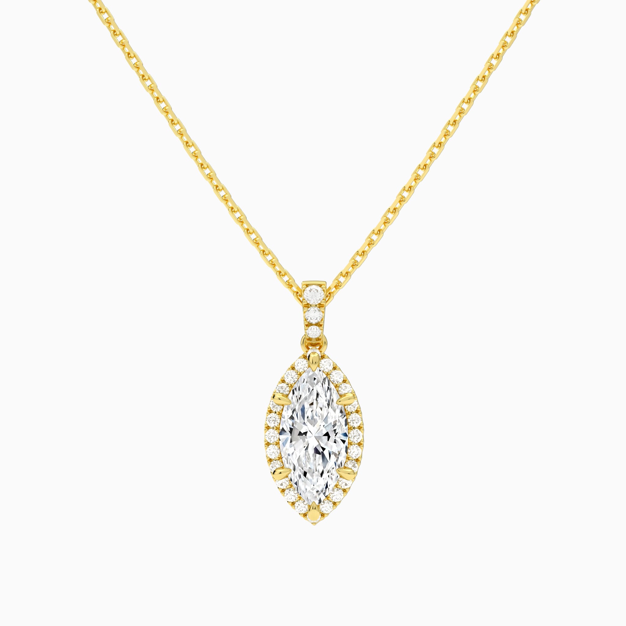Marquise Halo Lab Diamond Pavé Bail Pendant, 14K Yellow Gold - Lucenjuri