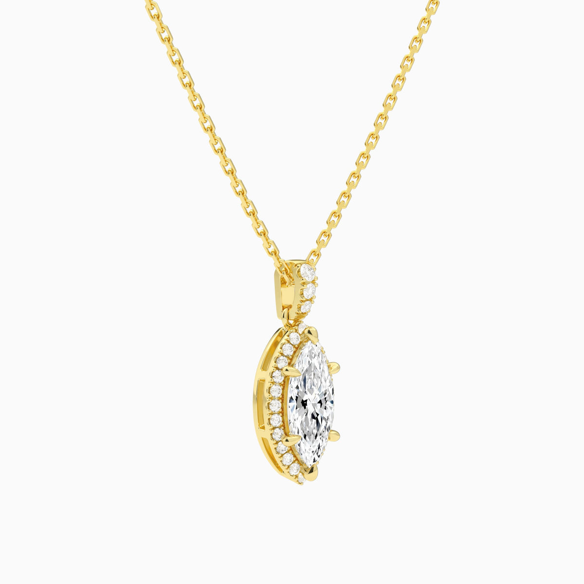 Marquise Halo Lab Diamond Pavé Bail Pendant, 18K Yellow Gold - Front Angle View