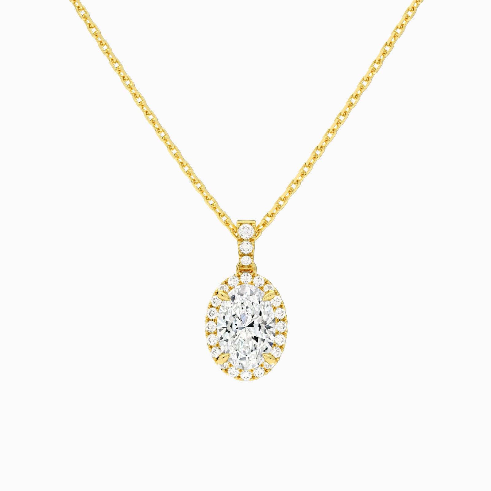 Oval Halo Lab Diamond Pavé Bail Pendant in 18K Yellow Gold - Lucenjuri