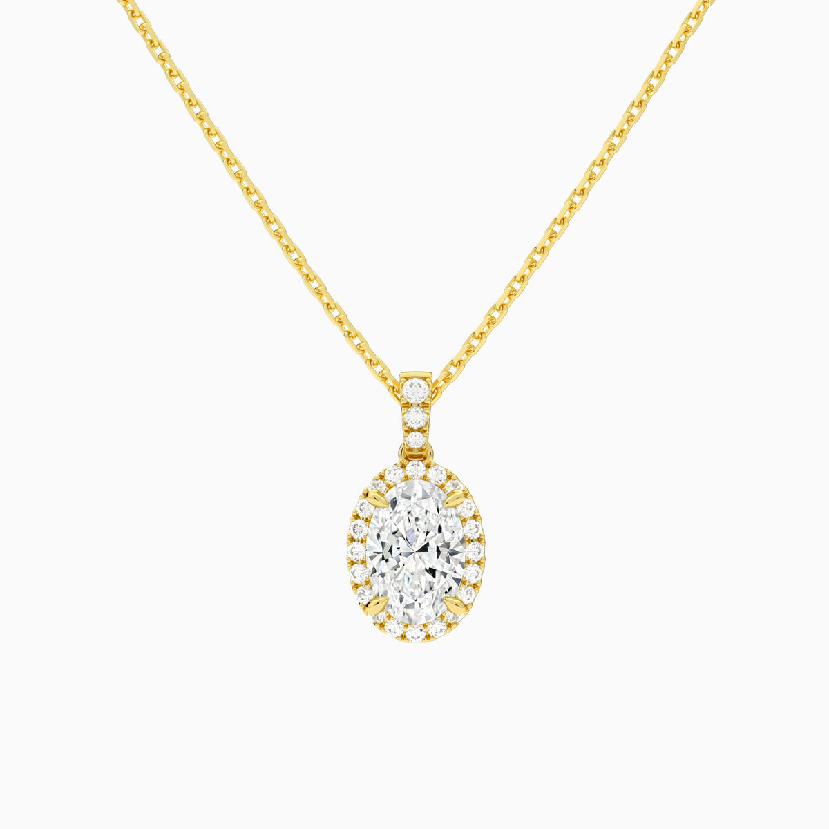 Oval Halo Lab Diamond Pavé Bail Pendant in 14K Yellow Gold - Lucenjuri