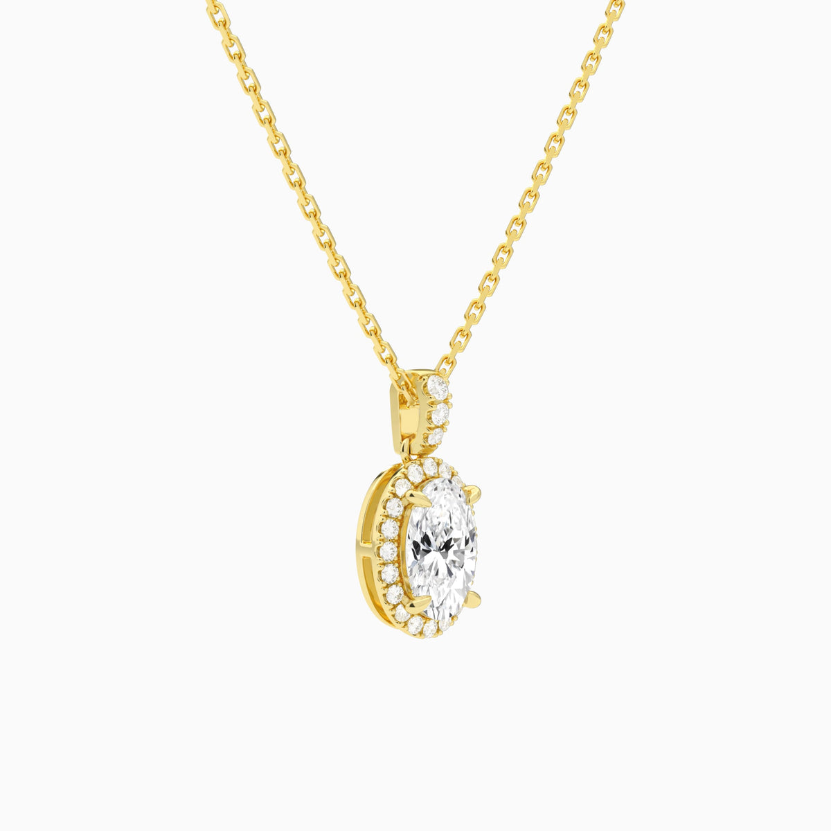 Oval Halo Lab Diamond Pavé Bail Pendant in 14K Yellow Gold - Front Angle View