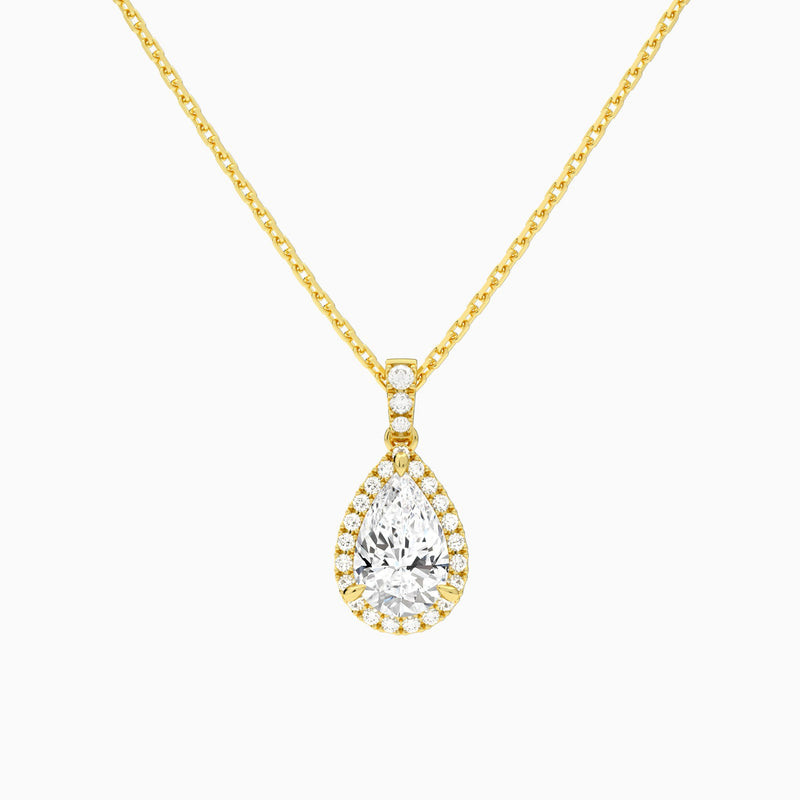 Pear Halo Lab Diamond Pavé Bail Pendant in 14K Yellow Gold - Lucenjuri